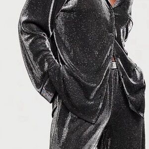 VICTORIA'S SECRET VS Silver Shimmer Knit Long Pajama Set BNWT Size XL